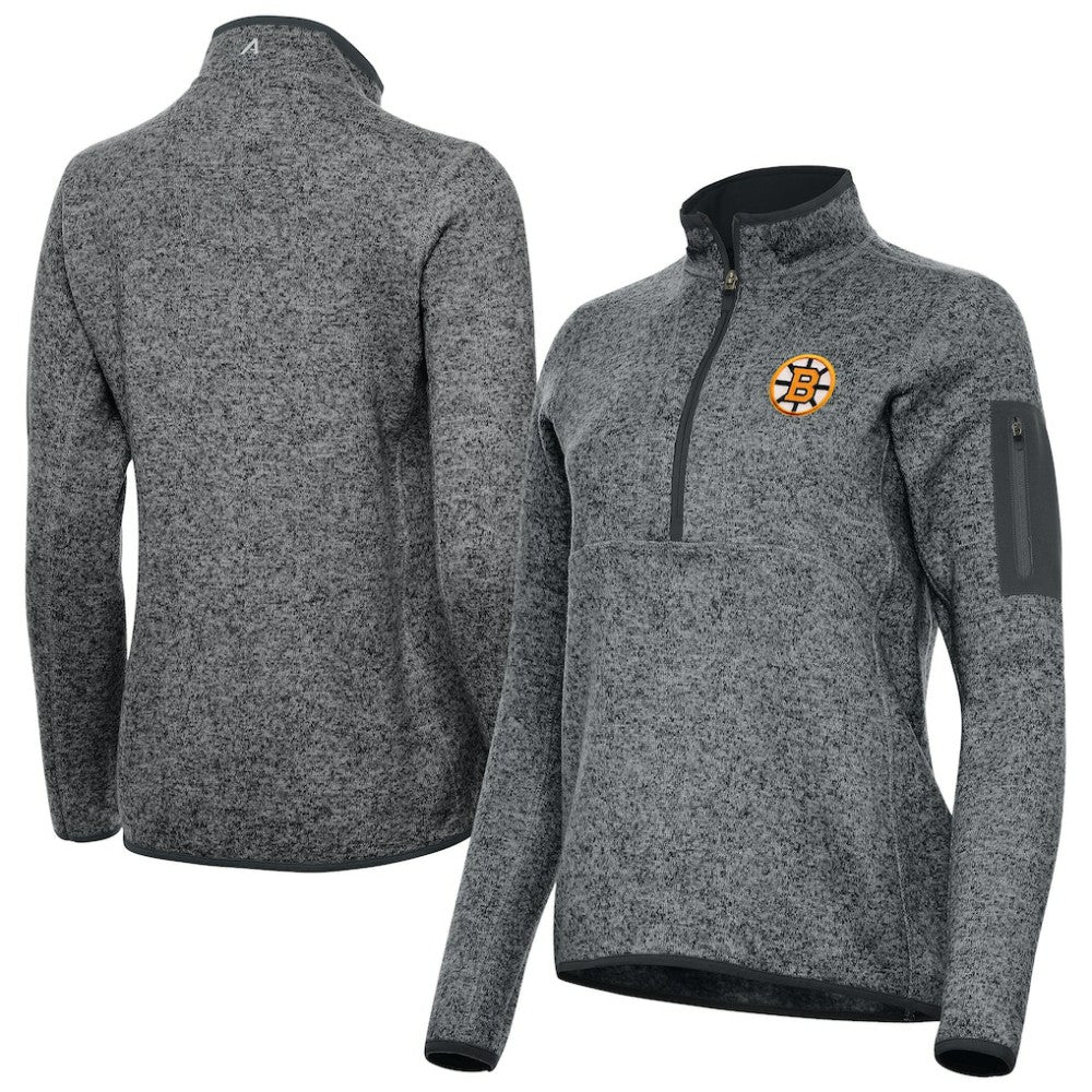 NHL Boston Bruins Antigua Women's Fortune Half-Zip Pullover - Heather Black