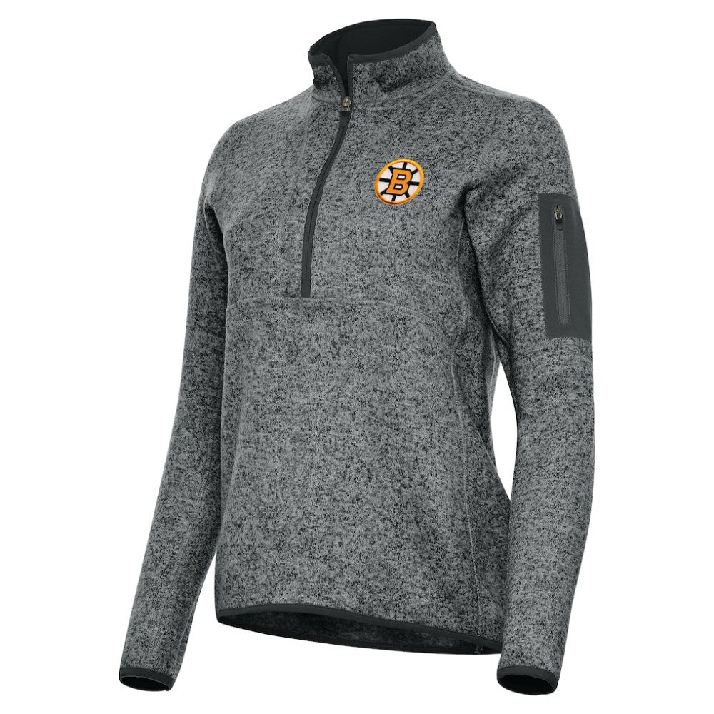 NHL Boston Bruins Antigua Women's Fortune Half-Zip Pullover - Heather Black