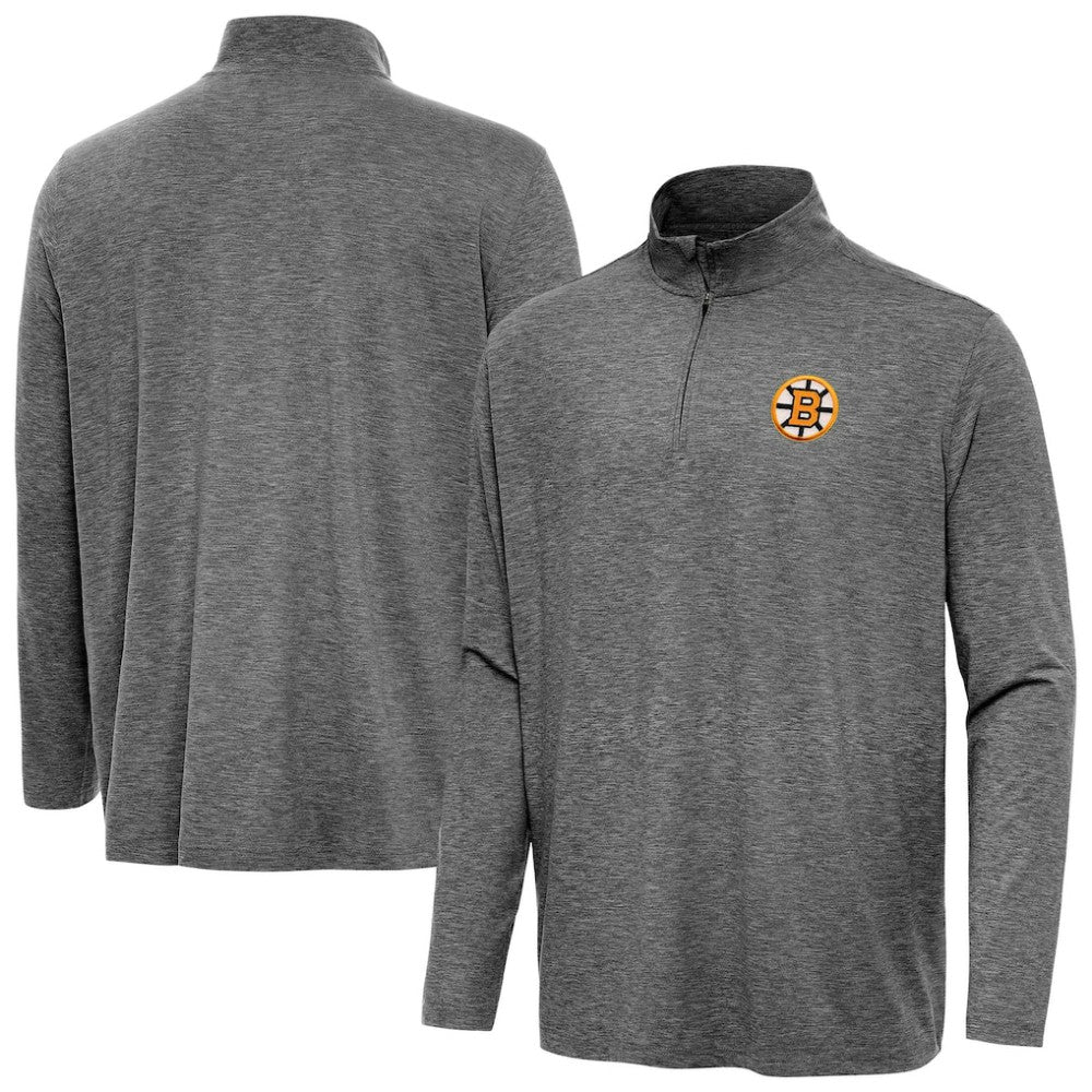 NHL Boston Bruins Antigua Hunk Lightweight Quarter-Zip Pullover - Heather Black