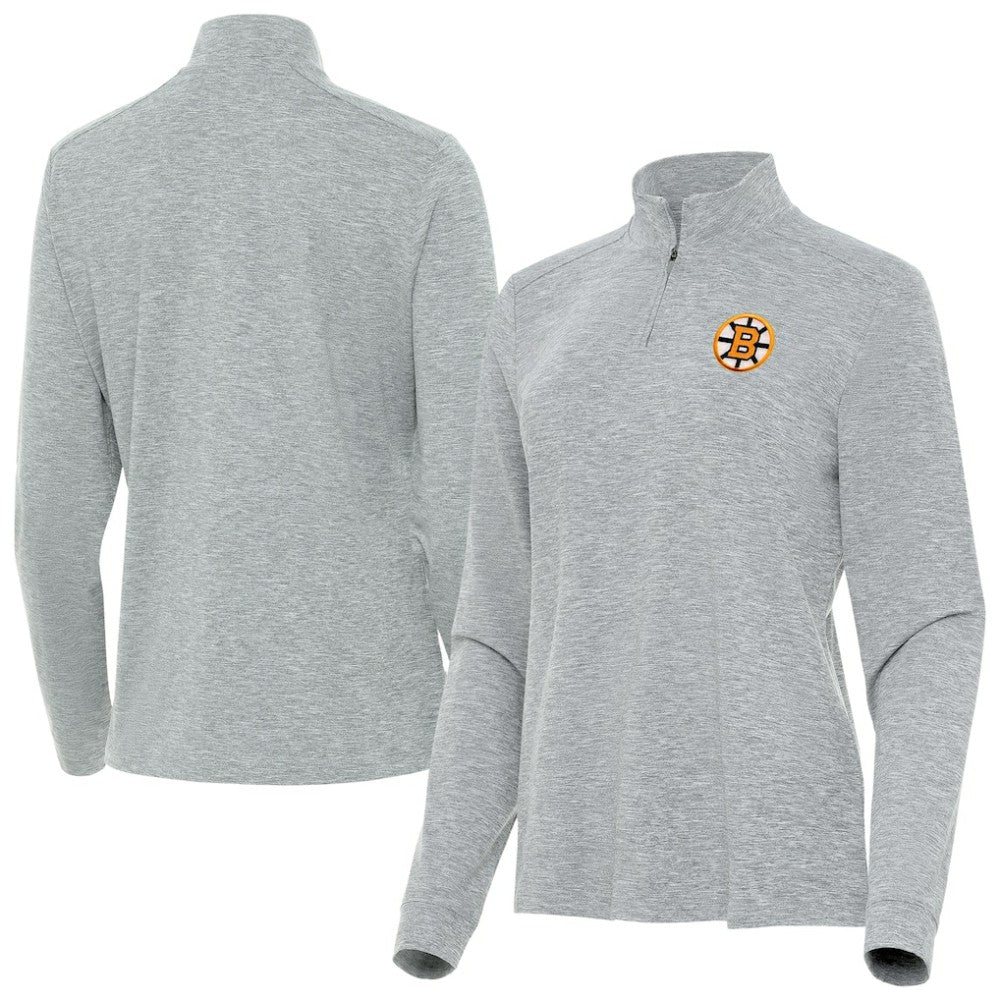 NHL Boston Bruins Antigua Mentor Long Sleeve Quarter-Zip Mock Polo - Heather Gray