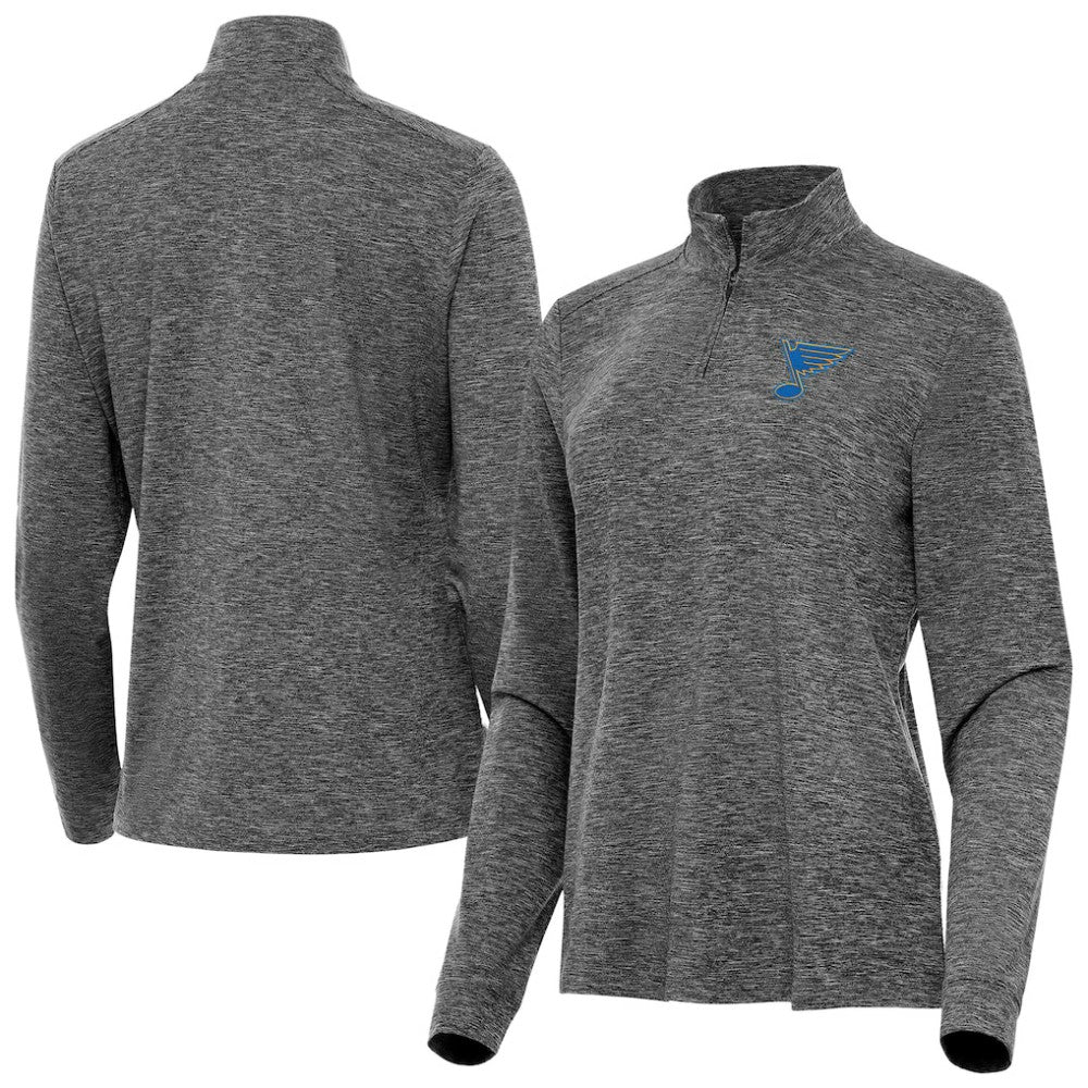 NHL St. Louis Blues Antigua Mentor Long Sleeve Quarter-Zip Mock Polo - Heather Black