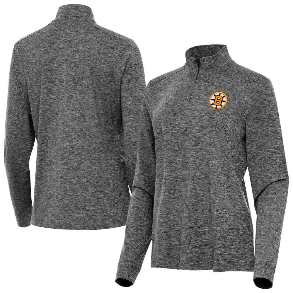 NHL Boston Bruins Antigua Mentor Long Sleeve Quarter-Zip Mock Polo - Heather Black
