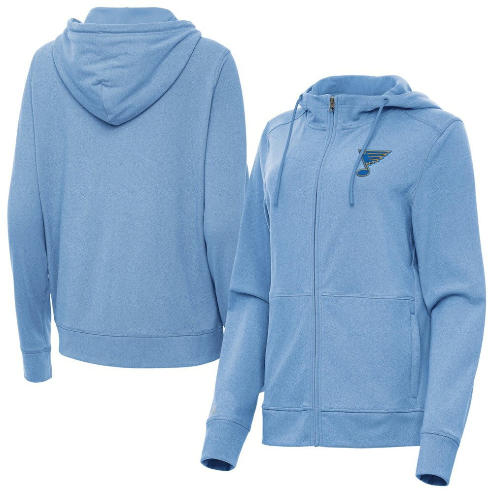 NHL St. Louis Blues Antigua Women's Seeker Full-Zip Hoodie - Heather Blue