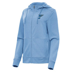 NHL St. Louis Blues Antigua Women's Seeker Full-Zip Hoodie - Heather Blue