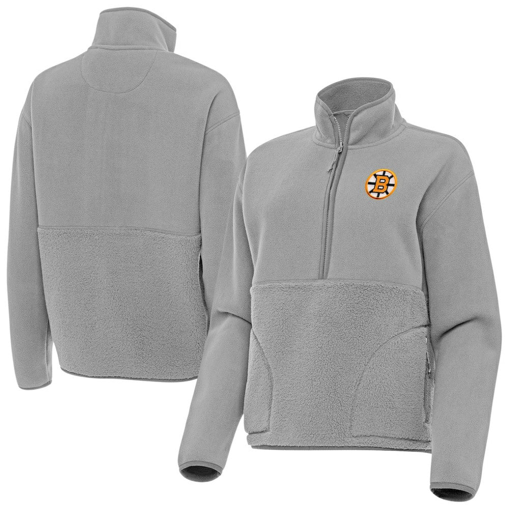 NHL Boston Bruins Antigua Women's Figure Half-Zip Pullover - Gray