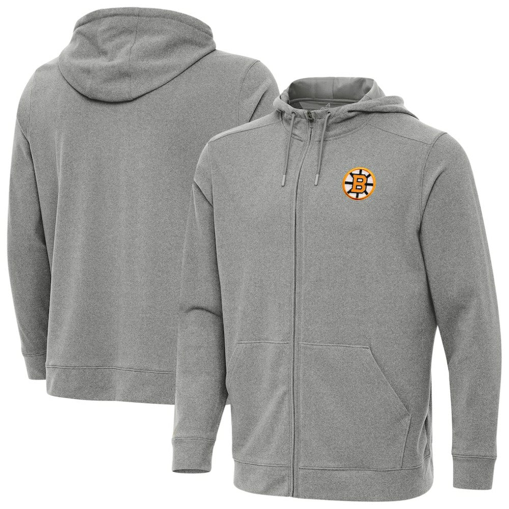 NHL Boston Bruins Antigua Effortless Full-Zip Hoodie - Heather Black