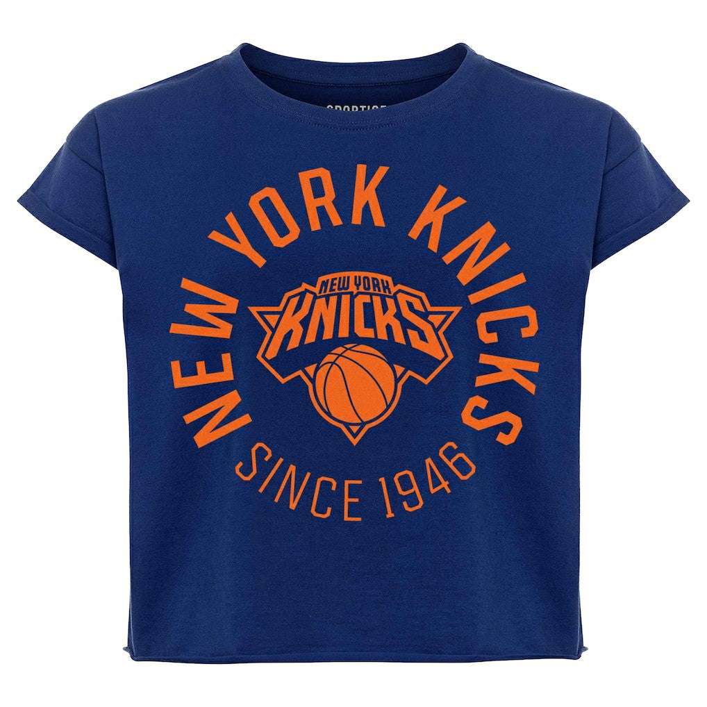 New York Knicks Sportiqe Women's Cropped Genuine Issue Collection Alana T-Shirt Navy