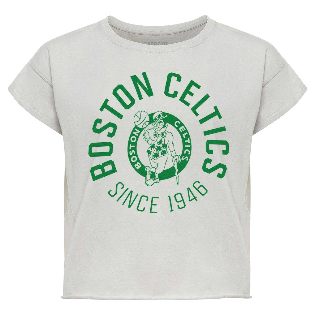 Boston Celtics Sportiqe Women's Cropped Genuine Issue Collection Alana T-Shirt Gray