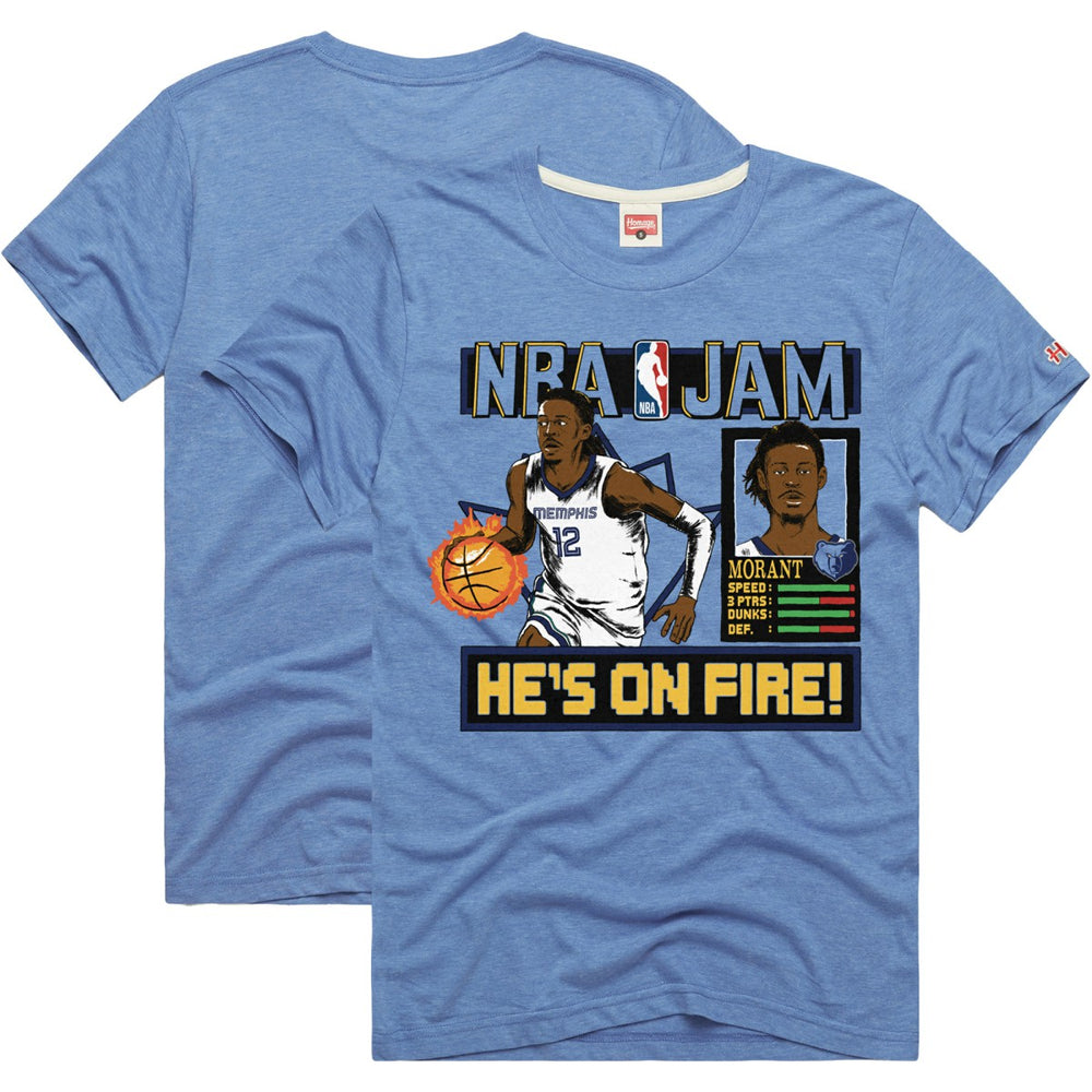 Ja Morant Memphis Grizzlies Homage Unisex NBA Jam Tri-Blend T-Shirt Light Blue