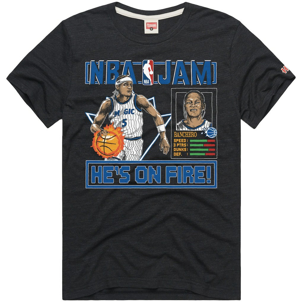 Paolo Banchero Orlando Magic Homage Unisex NBA Jam Tri-Blend T-Shirt Charcoal