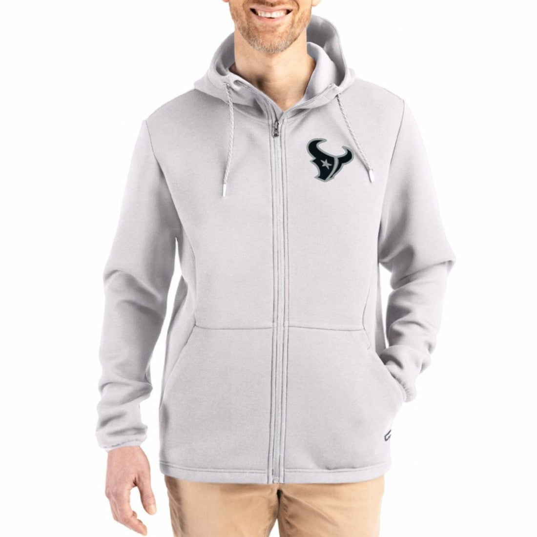Houston Texans Cutter & Buck Roam Epic Comfort Recycled Full-Zip Hoodie Jacket Gray