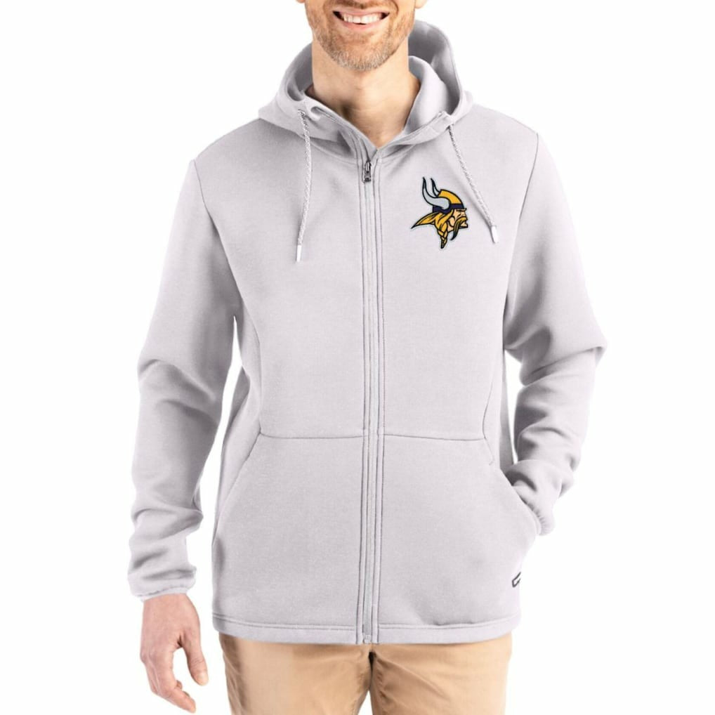 Minnesota Vikings Cutter & Buck Roam Epic Comfort Recycled Full-Zip Hoodie Jacket Gray