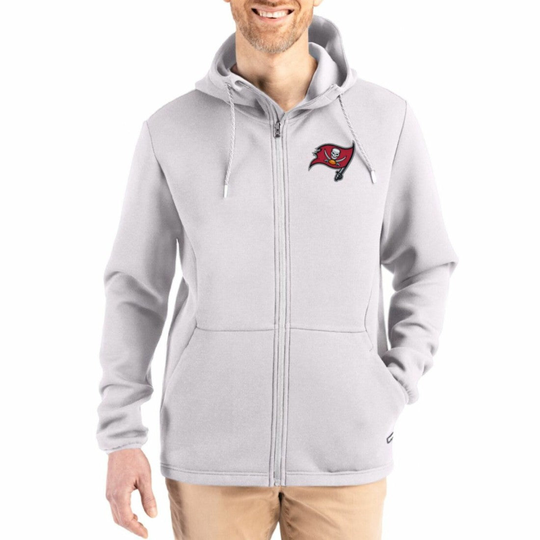 Tampa Bay Buccaneers Cutter & Buck Roam Epic Comfort Recycled Full-Zip Hoodie Jacket Gray