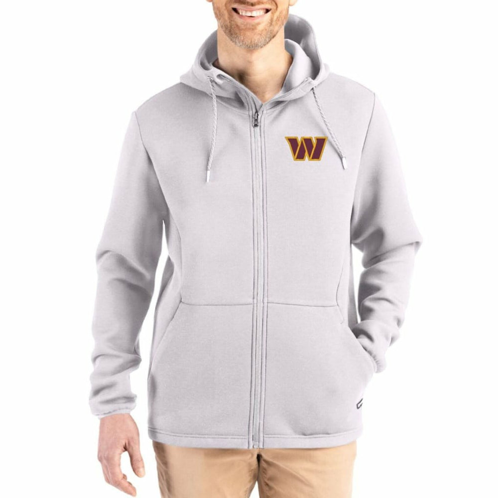 Washington Commanders Cutter & Buck Roam Epic Comfort Recycled Full-Zip Hoodie Jacket Gray