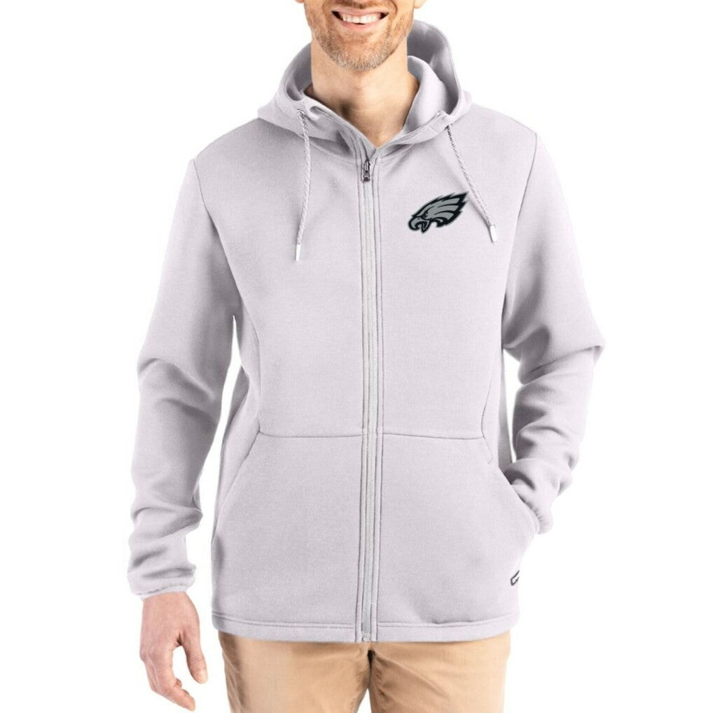 Philadelphia Eagles Cutter & Buck Roam Epic Comfort Recycled Full-Zip Hoodie Jacket Gray