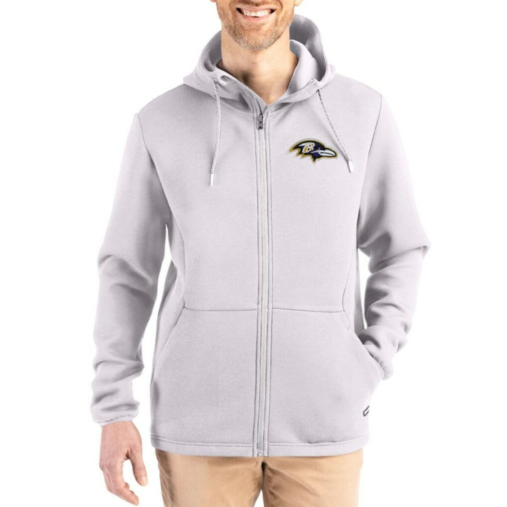Baltimore Ravens Cutter & Buck Roam Epic Comfort Recycled Full-Zip Hoodie Jacket Gray