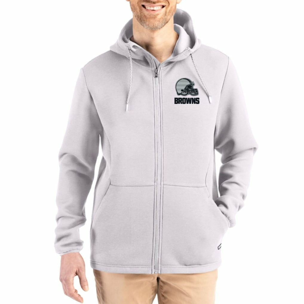 Cleveland Browns Cutter & Buck Roam Epic Comfort Recycled Full-Zip Hoodie Jacket Gray