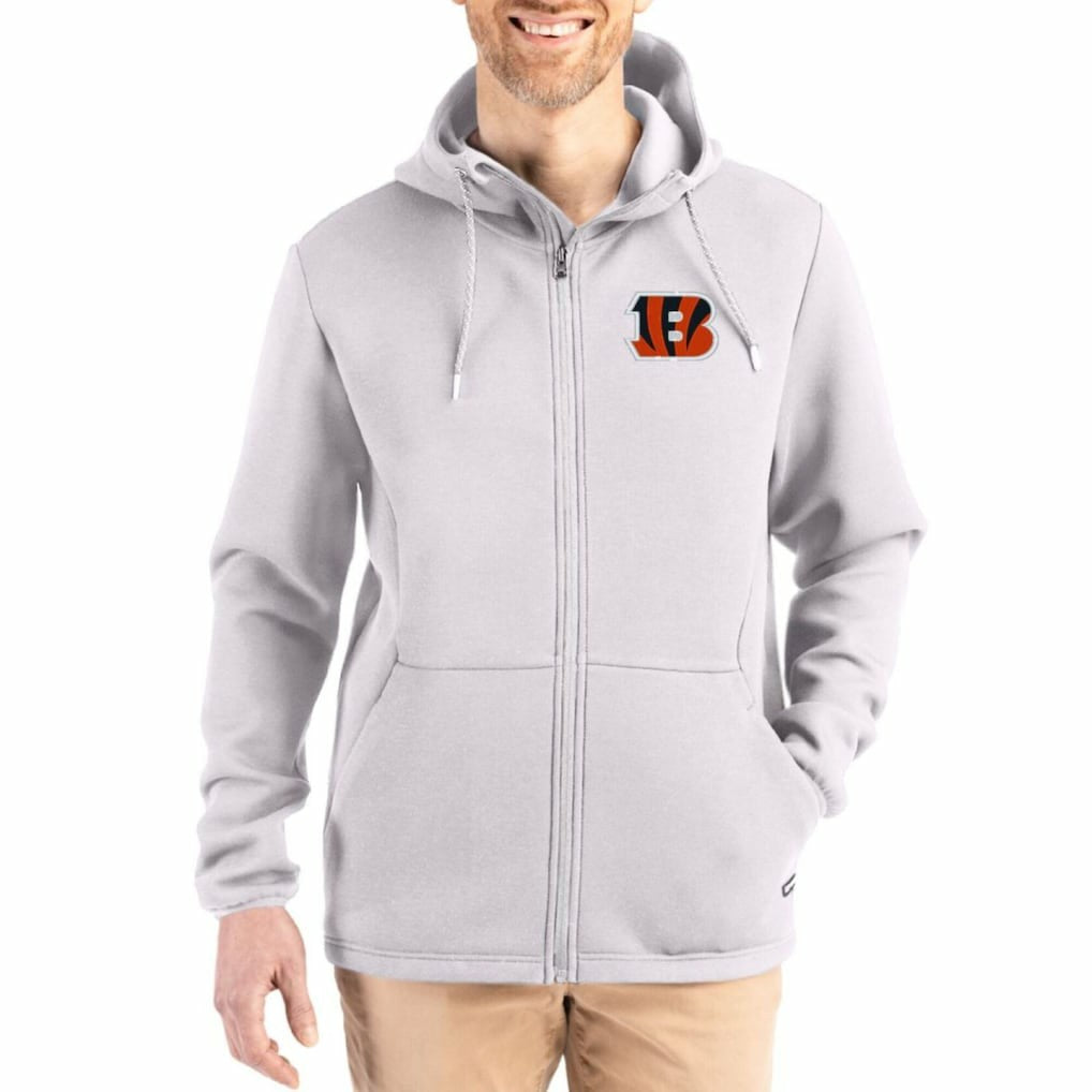 Cincinnati Bengals Cutter & Buck Roam Epic Comfort Recycled Full-Zip Hoodie Jacket Gray