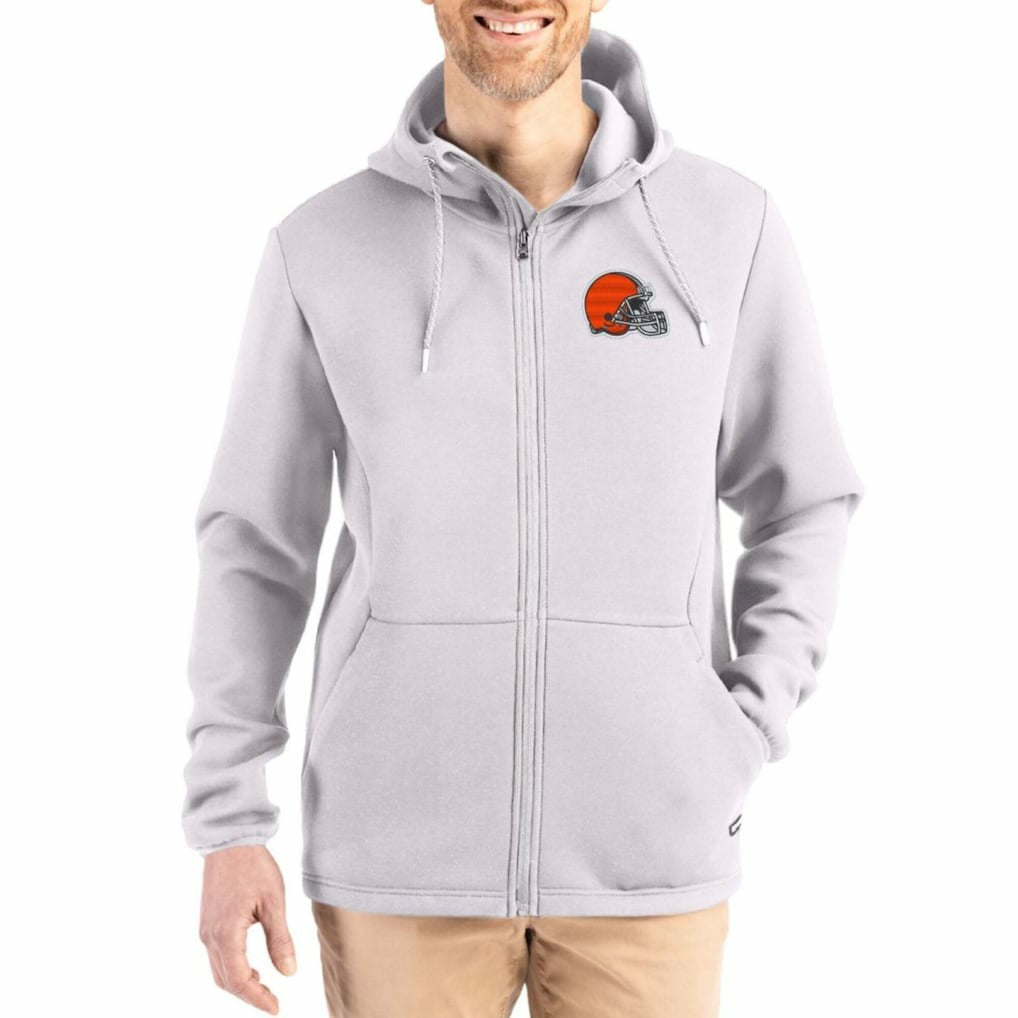 Cleveland Browns Cutter & Buck Roam Epic Comfort Recycled Full-Zip Hoodie Jacket Gray