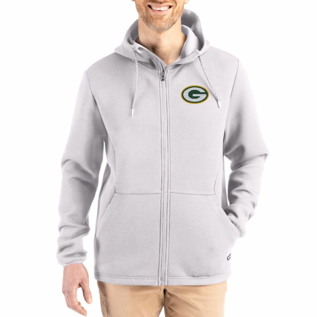 Green Bay Packers Cutter & Buck Roam Epic Comfort Recycled Full-Zip Hoodie Jacket Gray