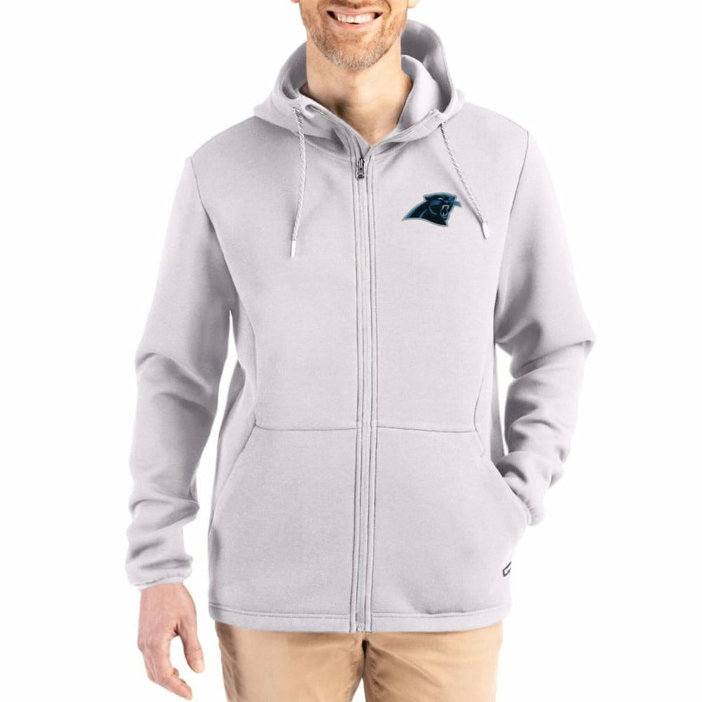 Carolina Panthers Cutter & Buck Roam Epic Comfort Recycled Full-Zip Hoodie Jacket Gray