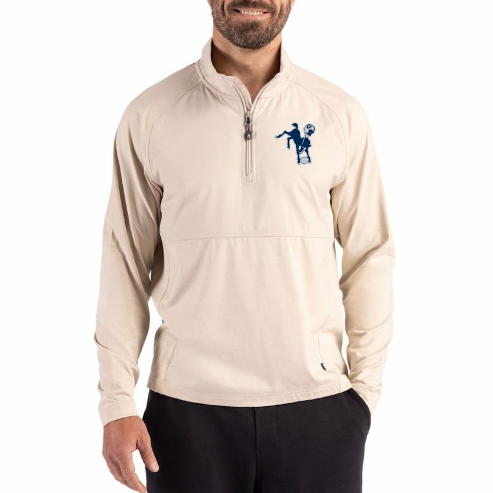 Indianapolis Colts Cutter & Buck Adapt Eco Knit Hybrid Recycled Quarter-Zip Jacket Light Brown