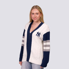 New York Yankees Lusso Women's Shyla Knit V-Neck Full-Zip Sweater - Navy/White