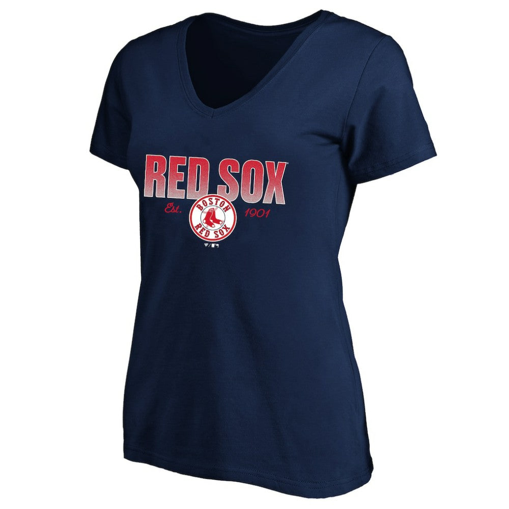 Boston Red Sox Profile Women's Plus Size Wordmark V-Neck T-Shirt - Navy T-shirts