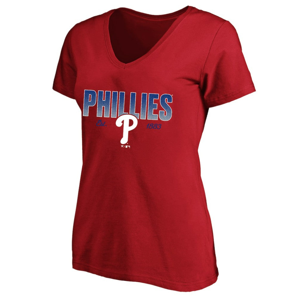 Philadelphia Phillies Profile Women's Plus Size Wordmark V-Neck T-Shirt - Red T-shirts