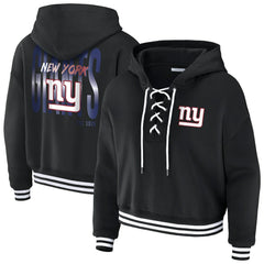 New York Giants WEAR by Erin Andrews Women's Lace-Up Fleece Hoodie Black