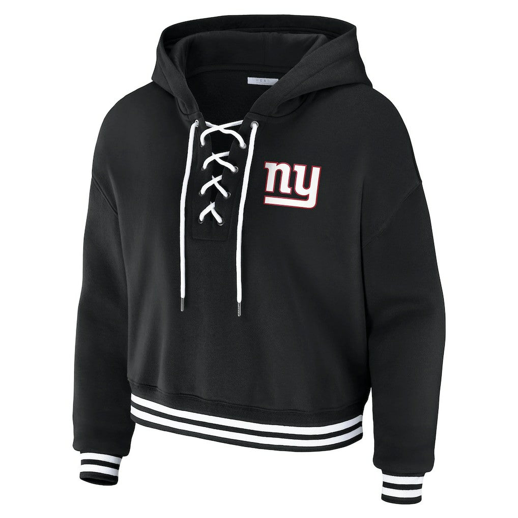 New York Giants WEAR by Erin Andrews Women's Lace-Up Fleece Hoodie Black