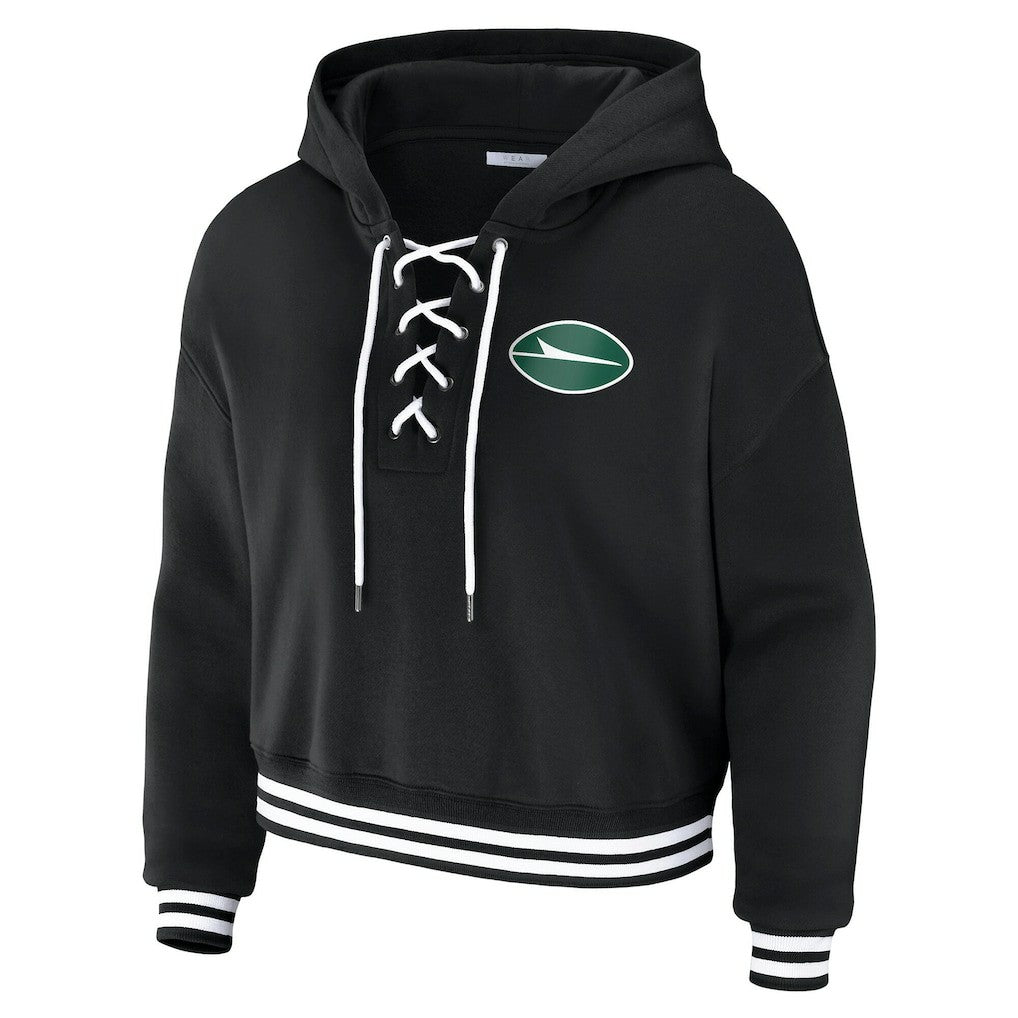 New York Jets WEAR by Erin Andrews Women's Lace-Up Fleece Hoodie Black
