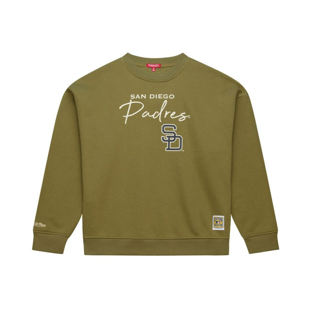 San Diego Padres Mitchell & Ness Women's Oversized Crewneck Sweatshirt - Olive Sweatshirts
