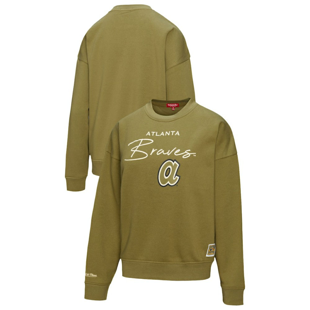 Atlanta Braves Mitchell & Ness Women's Oversized Crewneck Sweatshirt - Olive Sweatshirts