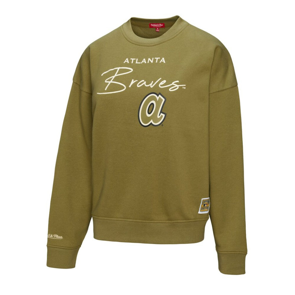 Atlanta Braves Mitchell & Ness Women's Oversized Crewneck Sweatshirt - Olive Sweatshirts