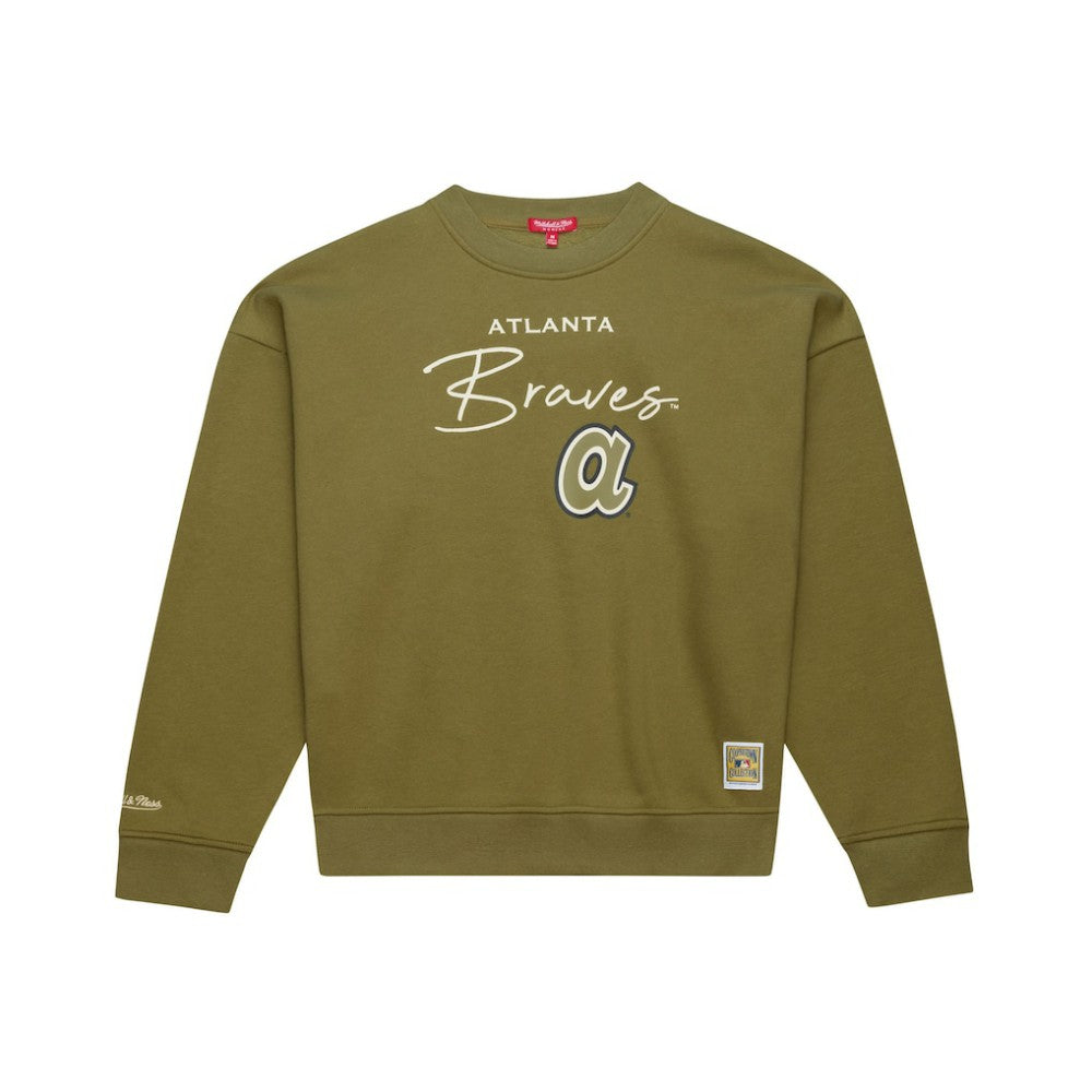Atlanta Braves Mitchell & Ness Women's Oversized Crewneck Sweatshirt - Olive Sweatshirts