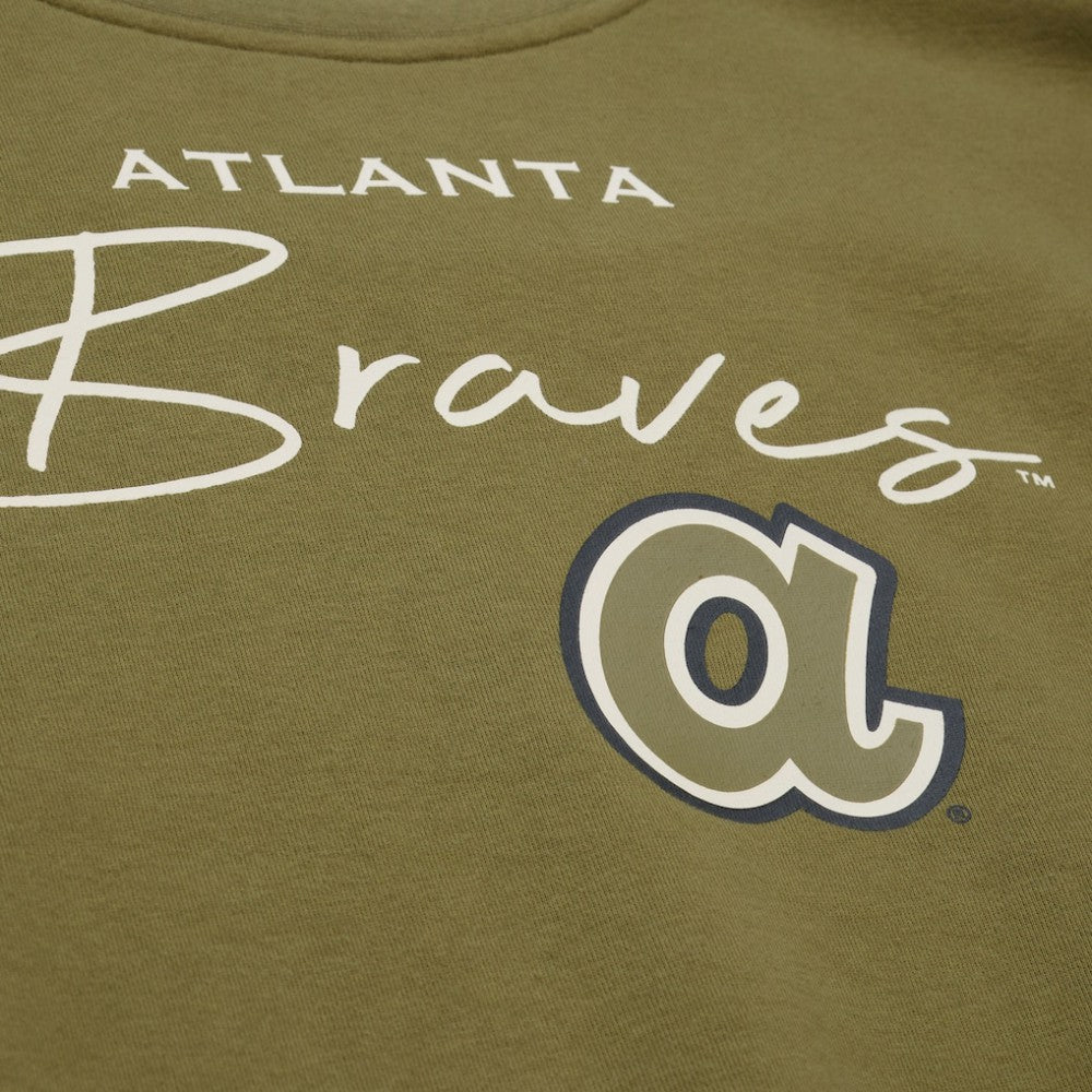 Atlanta Braves Mitchell & Ness Women's Oversized Crewneck Sweatshirt - Olive Sweatshirts