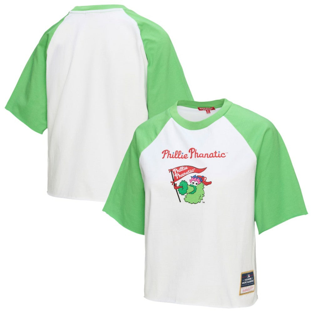 Philadelphia Phillies Mitchell & Ness Women's Cropped Raglan Mascot Boxy T-Shirt - White T-shirts