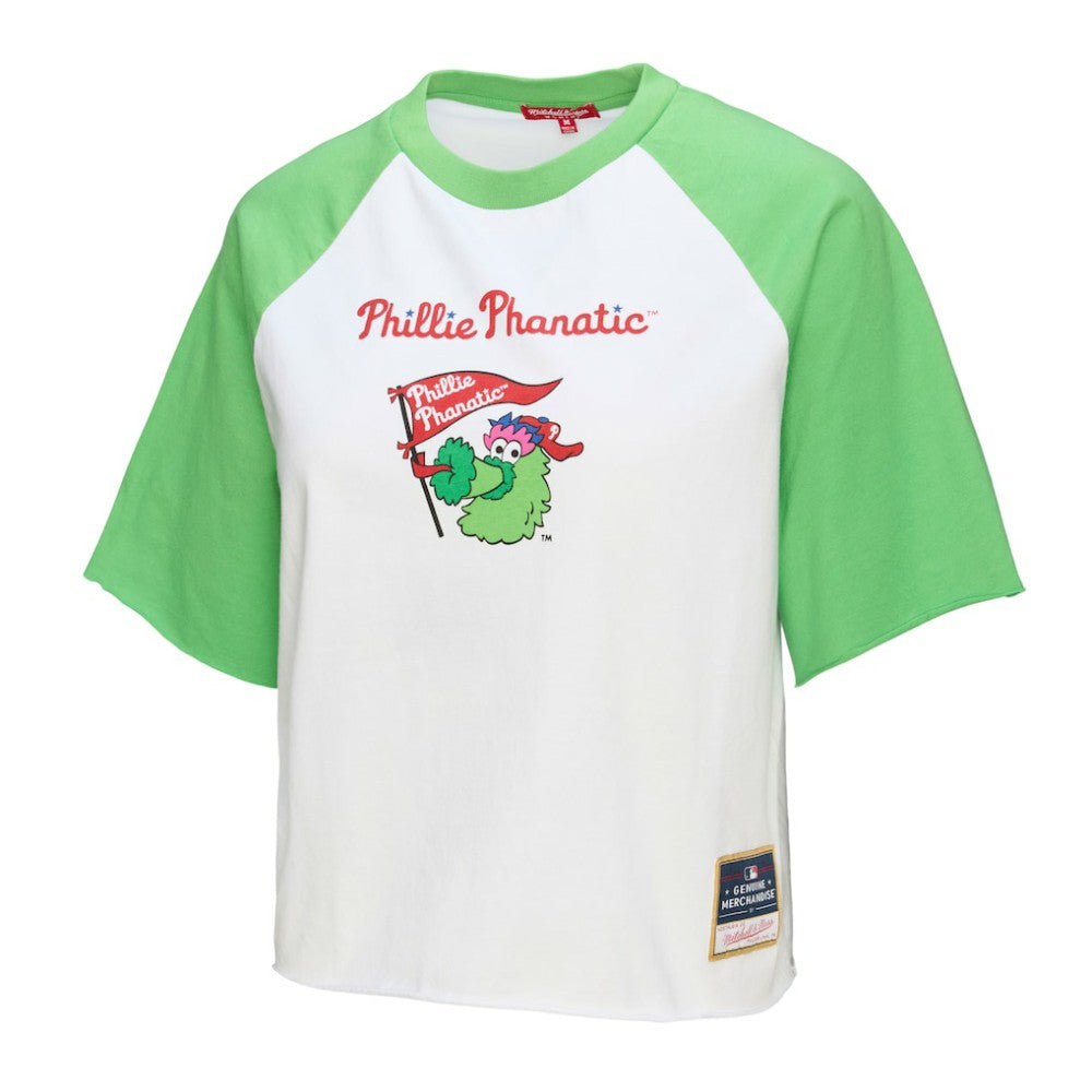 Philadelphia Phillies Mitchell & Ness Women's Cropped Raglan Mascot Boxy T-Shirt - White T-shirts