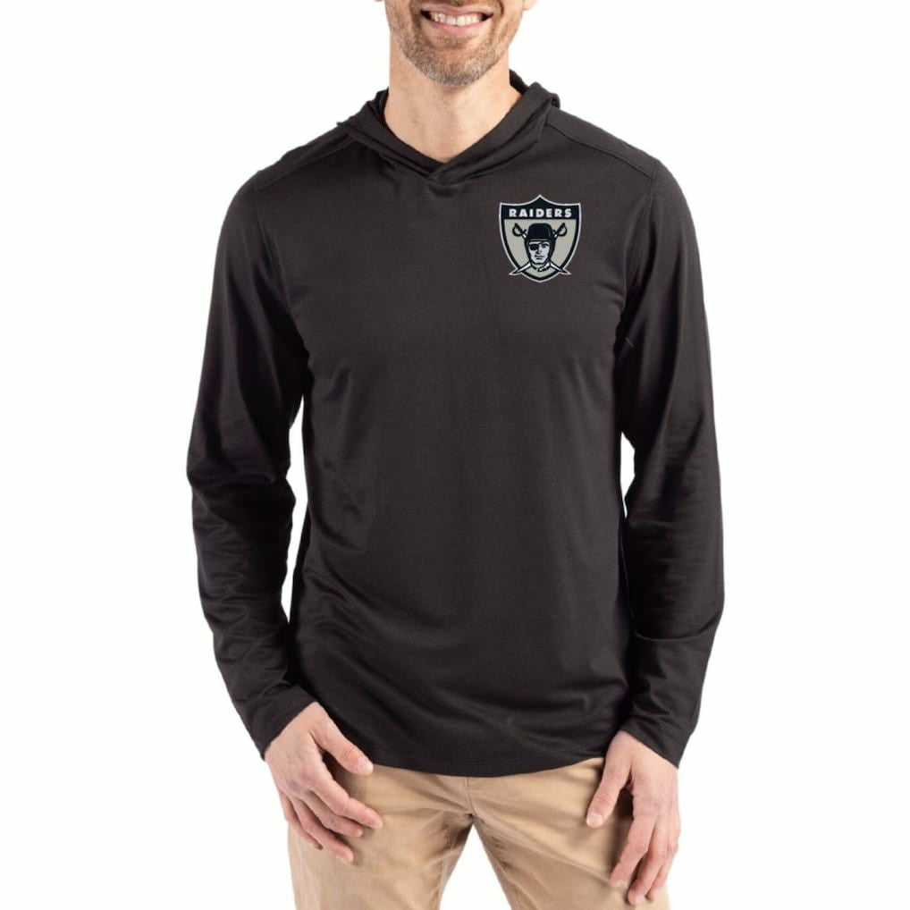 Las Vegas Raiders Cutter & Buck Coastline Epic Comfort Eco Recycled Long Sleeve Hoodie T-Shirt Black