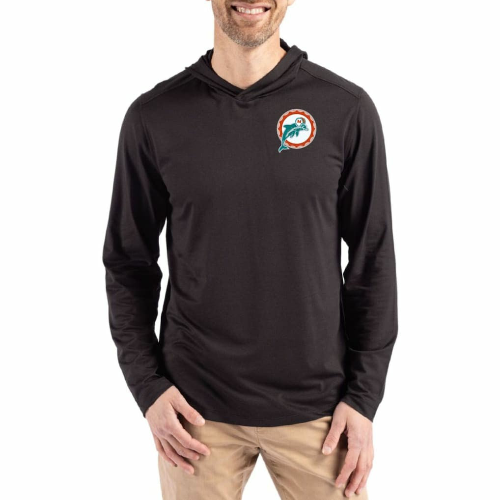 Miami Dolphins Cutter & Buck Coastline Epic Comfort Eco Recycled Long Sleeve Hoodie T-Shirt Black