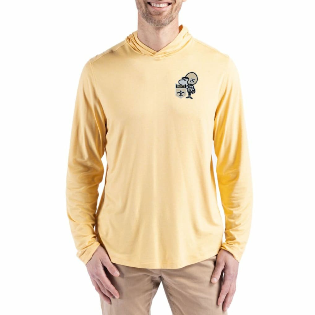 New Orleans Saints Cutter & Buck Throwback Logo Coastline Epic Comfort Eco Recycled Long Sleeve Hoodie T-Shirt Gold