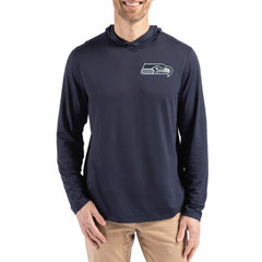 Seattle Seahawks Cutter & Buck Coastline Epic Comfort Eco Recycled Long Sleeve Hoodie T-Shirt Navy