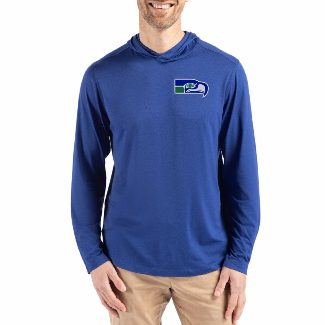 Seattle Seahawks Cutter & Buck Coastline Epic Comfort Eco Recycled Long Sleeve Hoodie T-Shirt Blue
