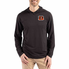 Cincinnati Bengals Cutter & Buck Coastline Epic Comfort Eco Recycled Long Sleeve Hoodie T-Shirt Black