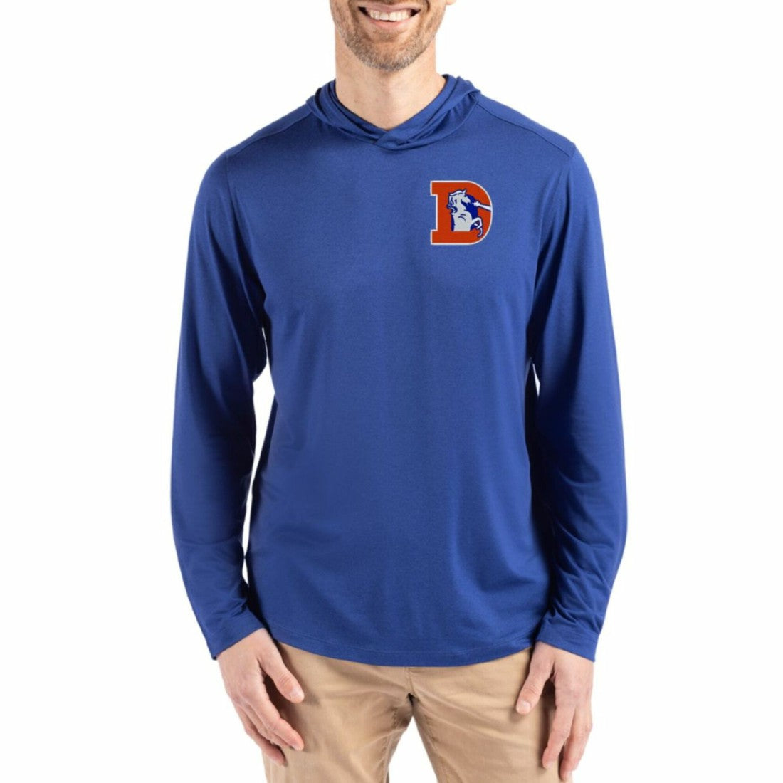 Denver Broncos Cutter & Buck Coastline Epic Comfort Eco Recycled Long Sleeve Hoodie T-Shirt Blue
