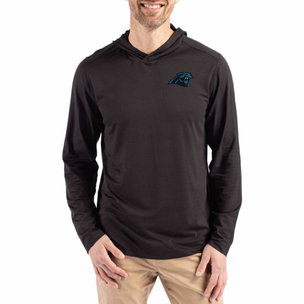 Carolina Panthers Cutter & Buck Coastline Epic Comfort Eco Recycled Long Sleeve Hoodie T-Shirt Black