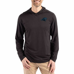 Carolina Panthers Cutter & Buck Coastline Epic Comfort Eco Recycled Long Sleeve Hoodie T-Shirt Black