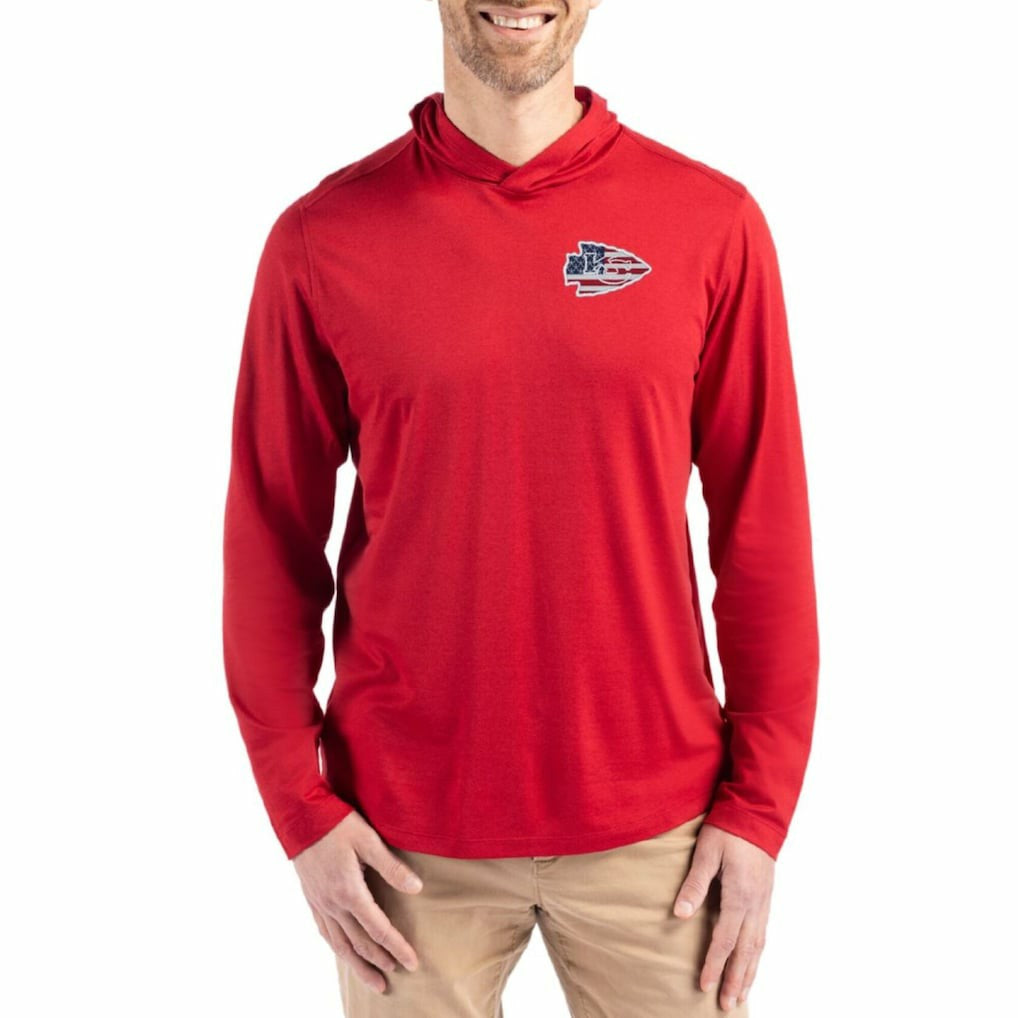 Kansas City Chiefs Cutter & Buck Americana Coastline Epic Comfort Eco Recycled Long Sleeve Hoodie T-Shirt Red