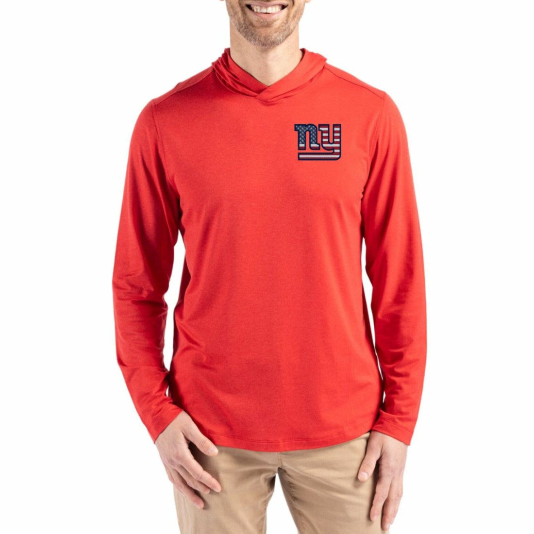 New York Giants Cutter & Buck Americana Coastline Epic Comfort Eco Recycled Long Sleeve Hoodie T-Shirt Red